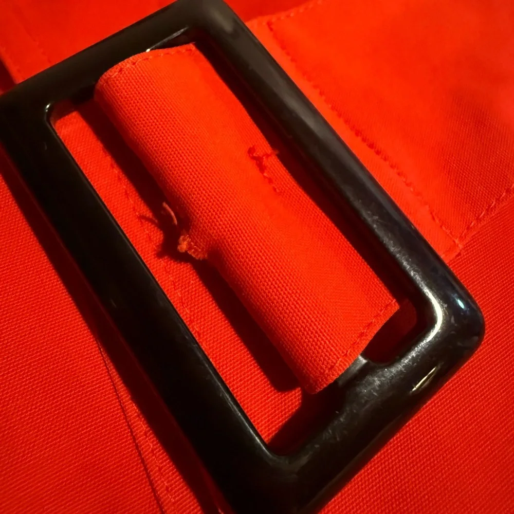 Worthington Lined Red Raincoat Black Buttons Long Sleeve Collared Belt - Picture 13 of 16